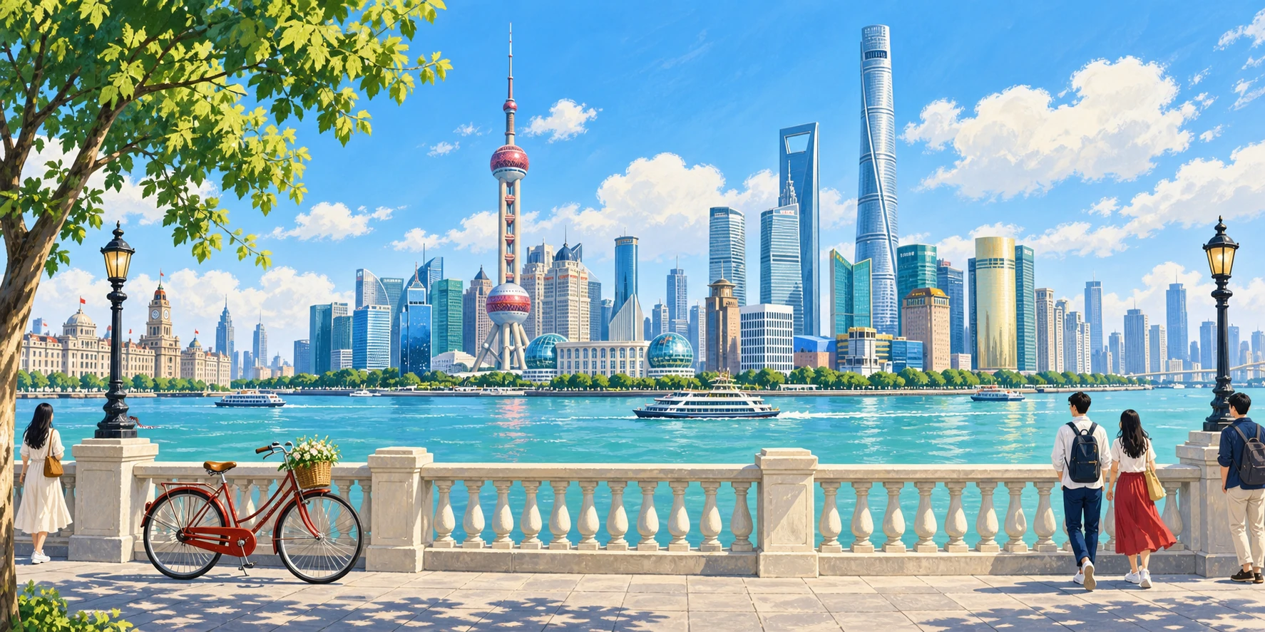 Illustration of Shanghai’s riverside skyline