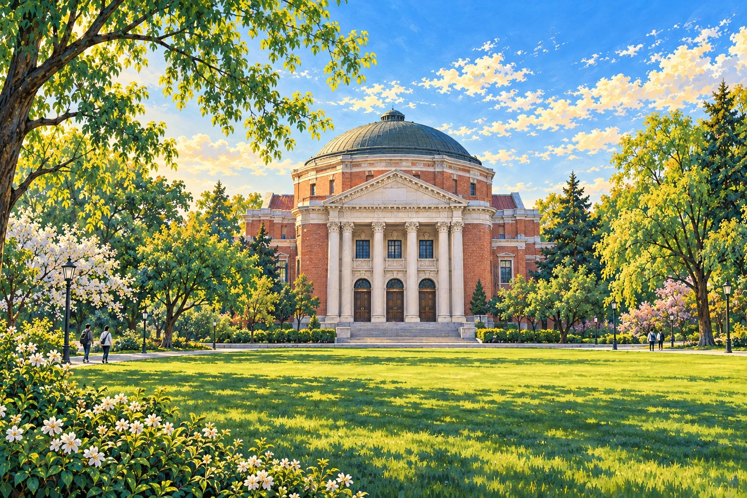 Painted AI interpretation inspired by Tsinghua University's historic domed Great Auditorium in Beijing