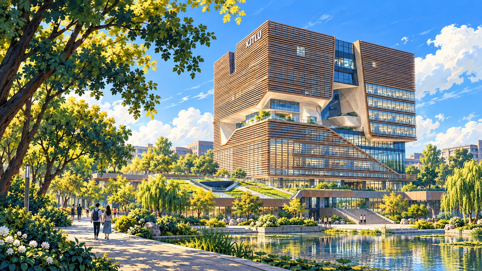 Painted interpretation inspired by XJTLU’s distinctive Central Building and leafy Suzhou Industrial Park campus